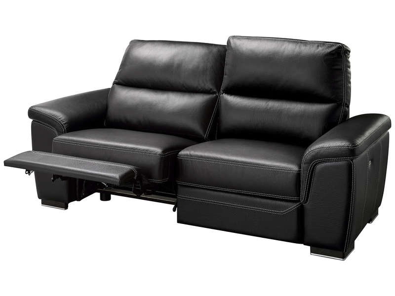 Canapé droit relaxation électrique 3 places COLLEEN en cuir coloris noir - Conforama