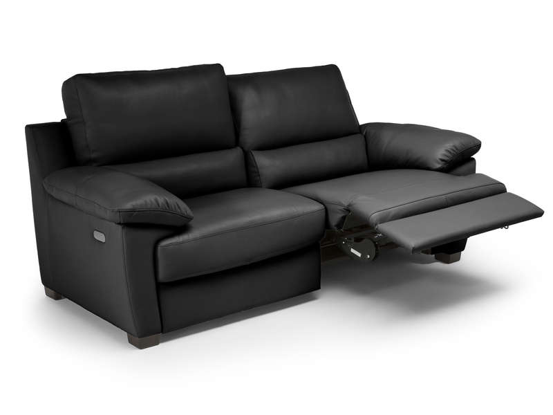 Canapé droit relaxation électrique 3 places GIANI en cuir coloris noir - Conforama