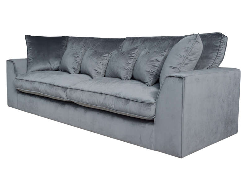 Canapé fixe 3 places en velours FEEL GOOD coloris gris - Conforama