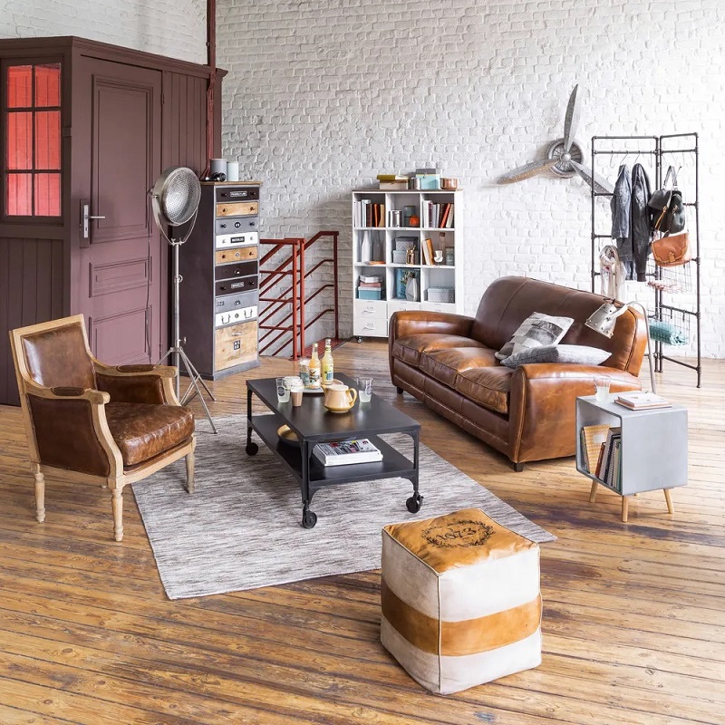 Canapé vintage 3 places Oxford en cuir marron - Maisons du Monde