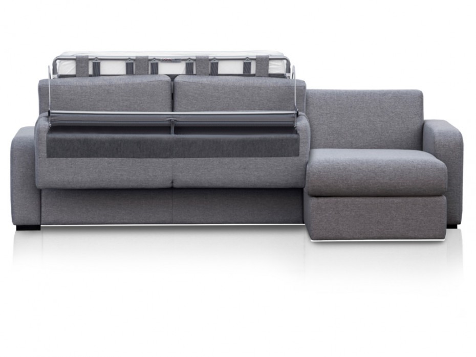 Canapé d'angle convertible express FLAVIEN tissu gris clair