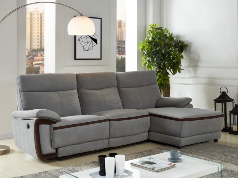 Canapé d'angle droit relax électrique PROVO en tissu gris - Vente Unique