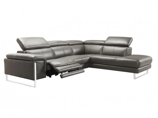 Canapé d'angle droit relax électrique RIVAS en cuir gris - Vente Unique
