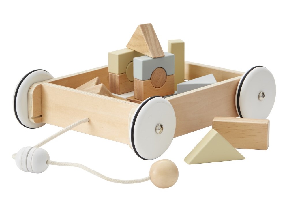 Chariot à roulettes Kid's Concept avec cubes en bois Multicolore