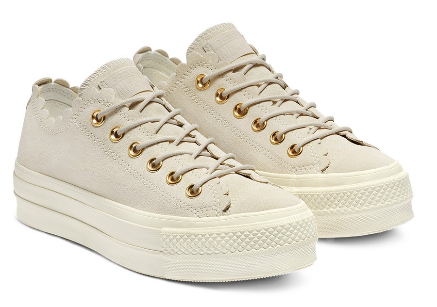 Converse Chuck Taylor All Star Lift Frilly Thrills Low Top egret/gold/egret / Style pour Femme