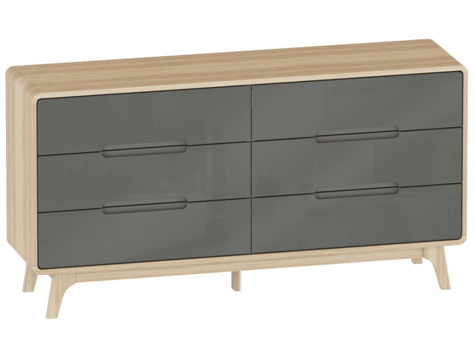Commode ELIN 6 tiroirs chêne et gris style scandinave - Vente Unique