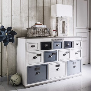Comptoir multi tiroirs meuble de métier en bois blanc Molene - Maisons du Monde