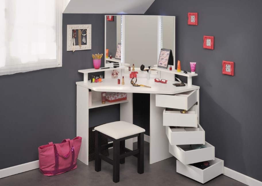Ensemble Coiffeuse d'angle GIRLY + tabouret SIT