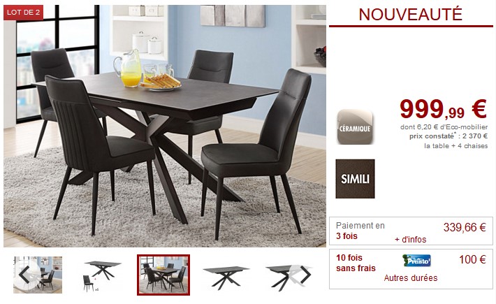 Ensemble Table en céramique + 4 chaises ALWINA - Vente Unique
