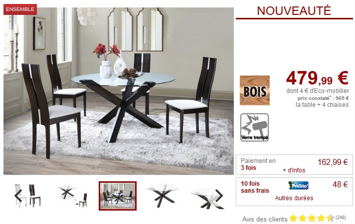 Ensemble table CENTAURI + 4 chaises SALENA Hêtre Wengé