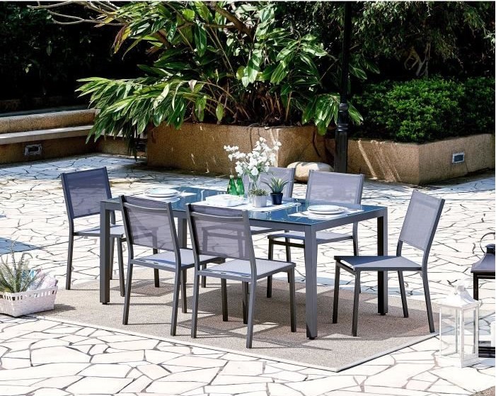 Ensemble table de jardin + 6 chaises aluminium gris