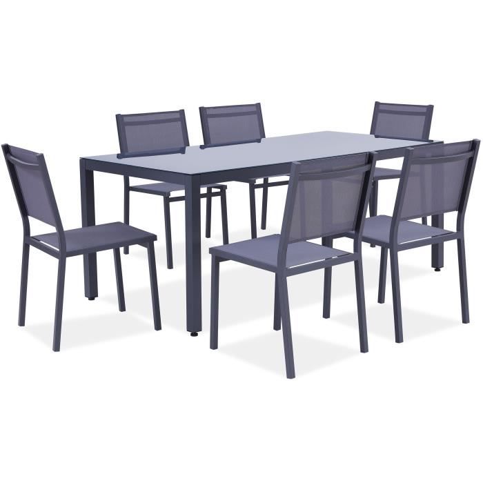 Ensemble table de jardin + 6 chaises aluminium gris -Cdiscount
