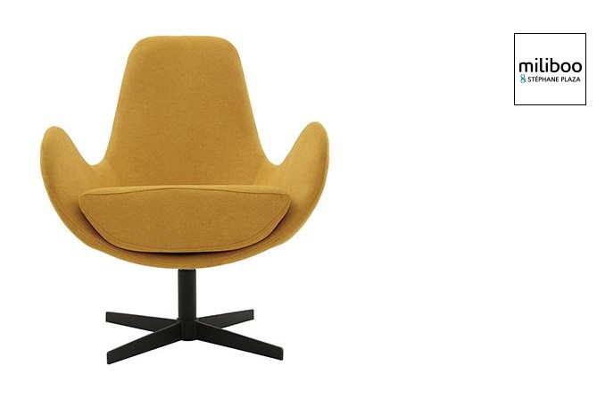 Fauteuil design ANDY velours jaune moutarde