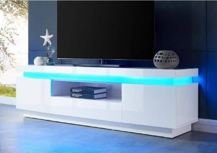 FLASH Meuble TV avec LED contemporain blanc laqué brillant