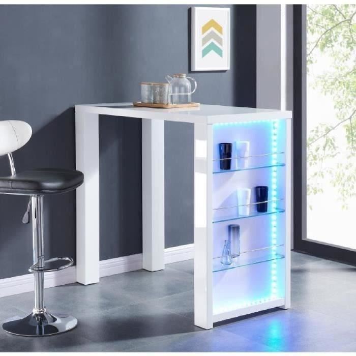 FLASH Table bar avec LED de 4 à 6 personnes style contemporain blanc laqué brillant