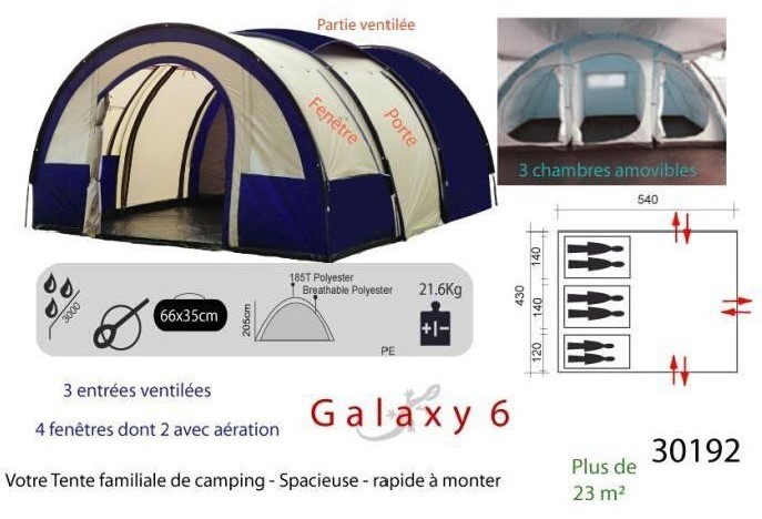 GALAXY 6 Places Tente camping familiale
