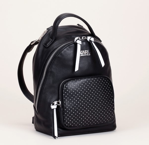 KARL LAGERFELD Super Mini Backpack Sac à dos en cuir noir détails perforés