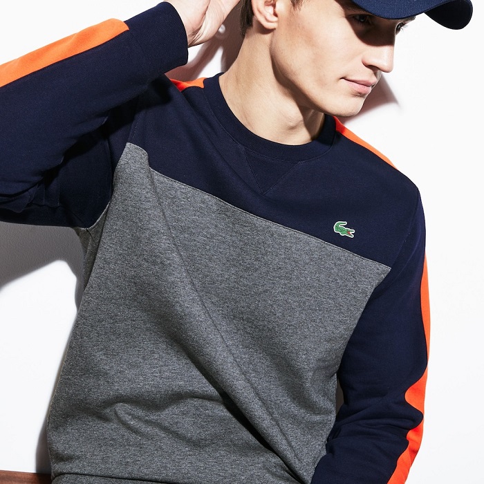 Sweatshirt Tennis col rond Lacoste SPORT en molleton color-block pour Homme