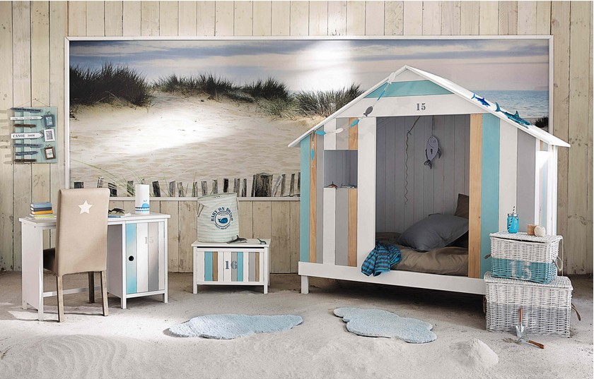 Lit Cabane Enfant Océan en bois blanc et bleu - Maisons du Monde