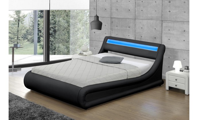 Cadre de lit LED Portland noir avec coffre de rangement - Concept Usine