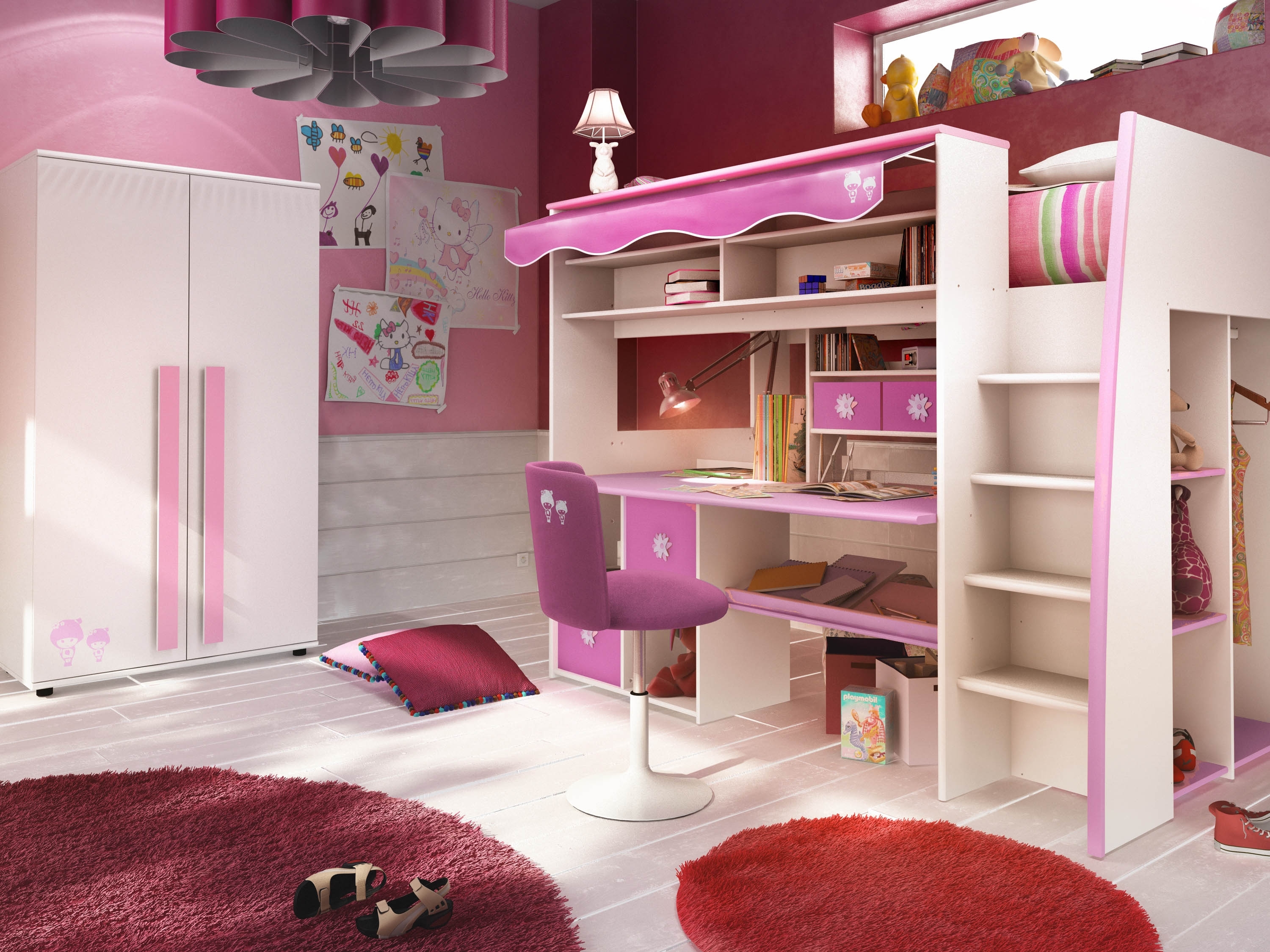 Chambre Enfant Miliboo - Lit mezzanine enfant rose et blanc MARCHANDE Prix 429,00 Euros