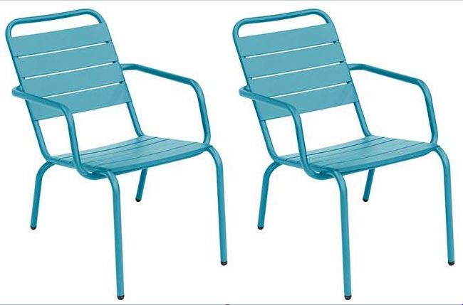 Lot de 2 chaises lounge ITHAQUE design extérieur aluminium bleu, Chaises Miliboo