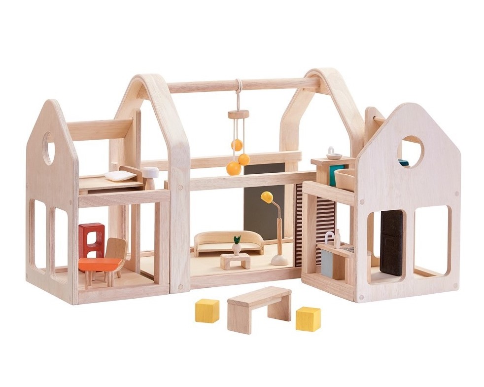 Maison 3 blocs modulables Plan Toys en bois Naturel