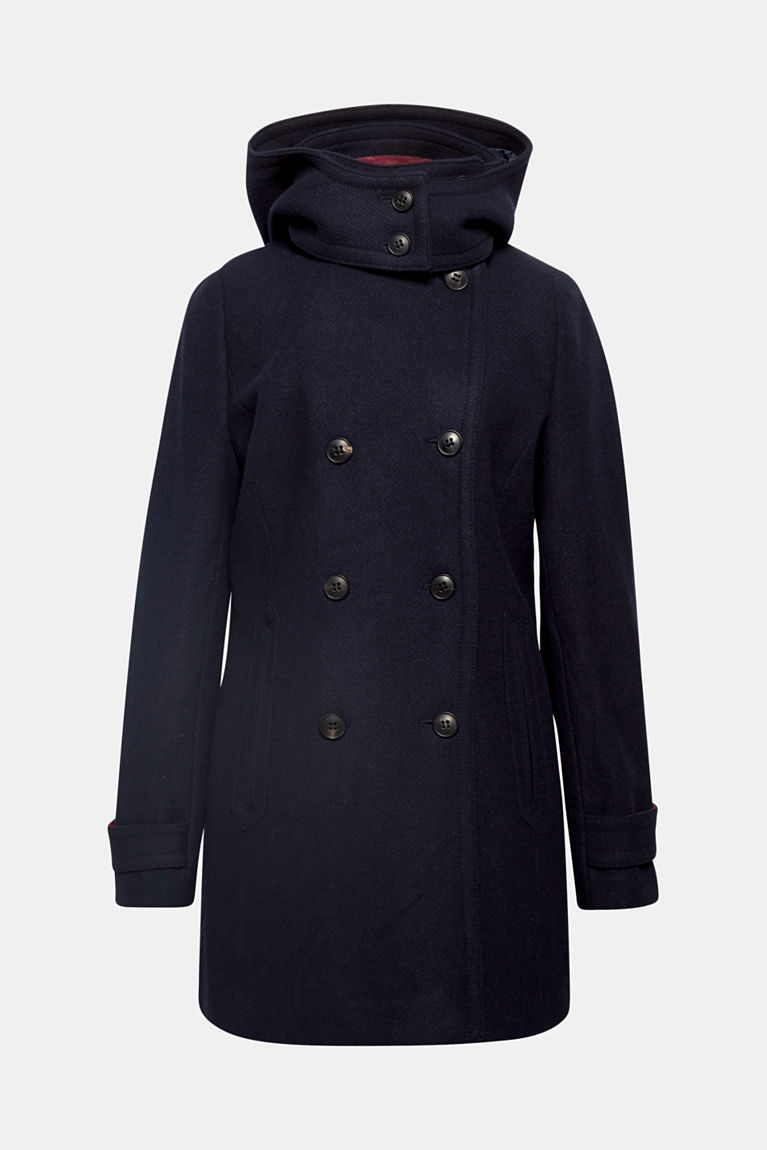 Esprit Manteau à capuche ajustable en laine mélangée