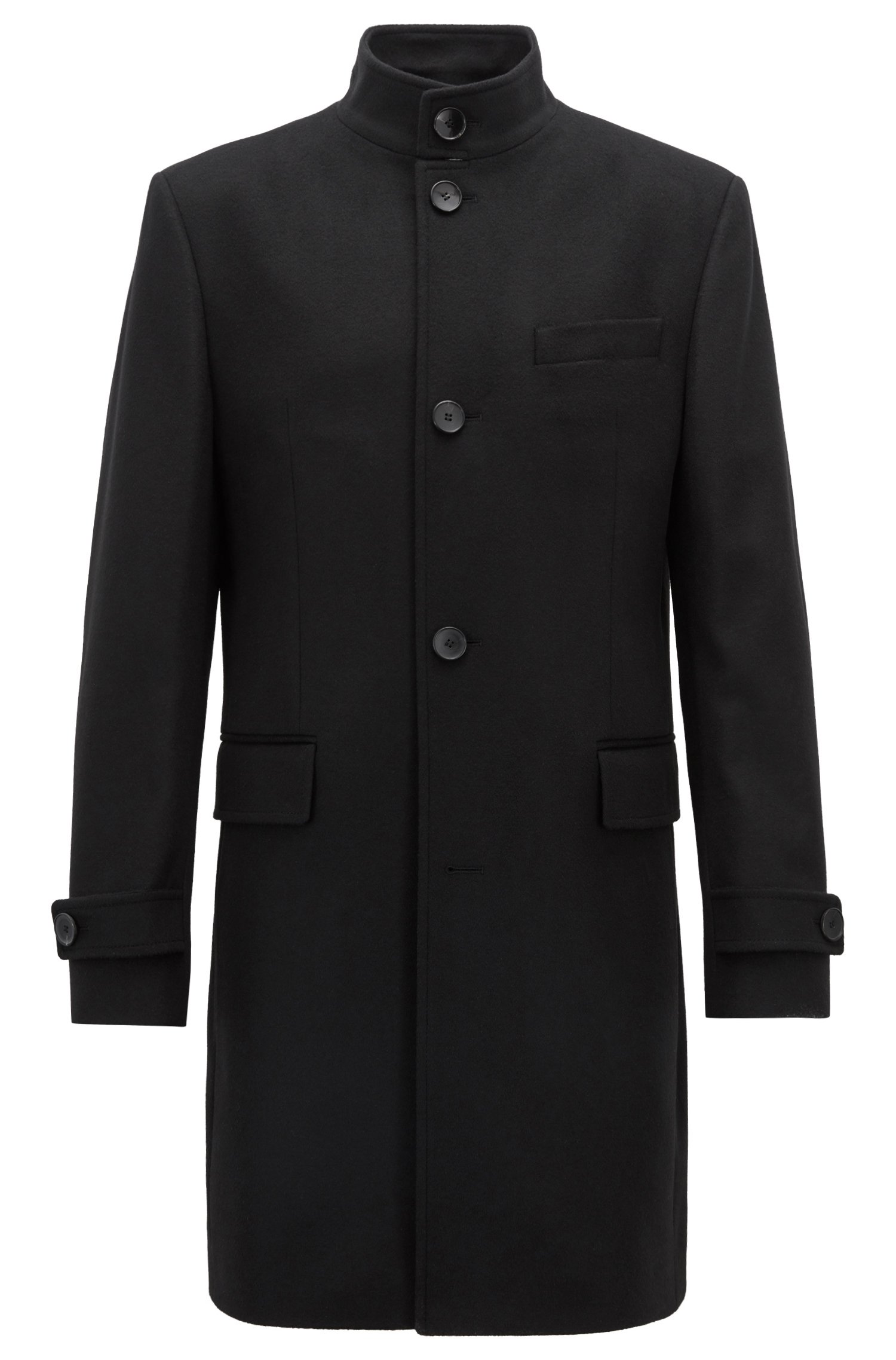 HUGO BOSS Manteau Sintrax3 Noir à col montant en laine vierge mélangée à du cachemire