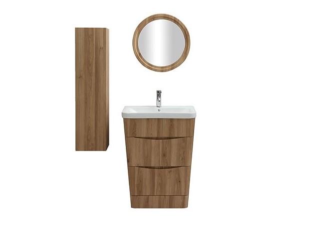 Meuble et colonne de salle de bains bois WILD avec vasque, miroir et rangements 
