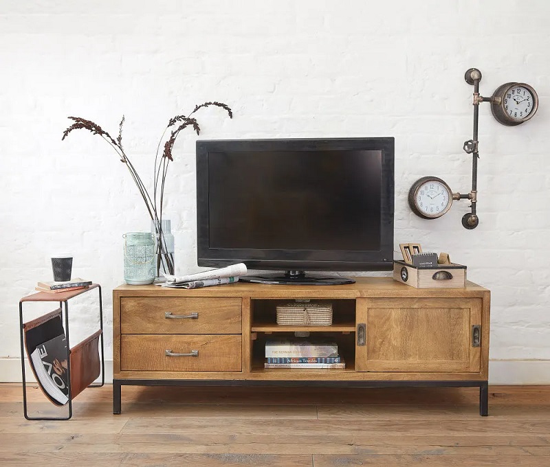 Meuble TV Hipster 1 porte 2 tiroirs en manguier massif et métal noir  - Maisons du Monde