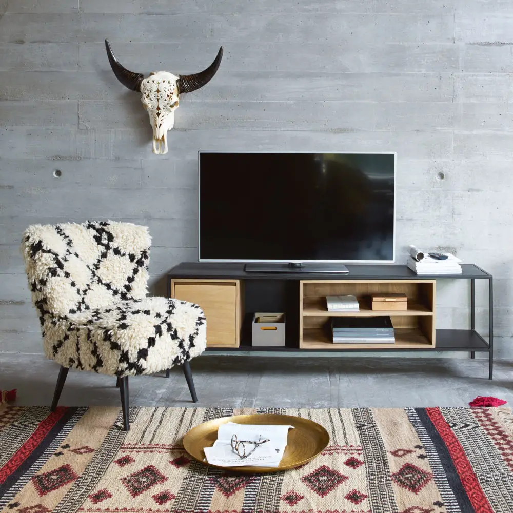 Meuble TV 1 porte Wayampi en métal noir et manguier massif - Maisons du Monde