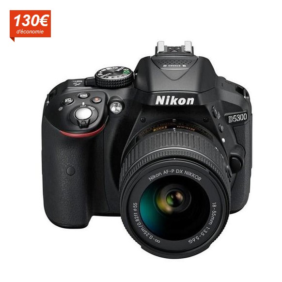 NIKON D5300 Appareil photo reflex avec objectif - Noir + AF-P 18-55VR