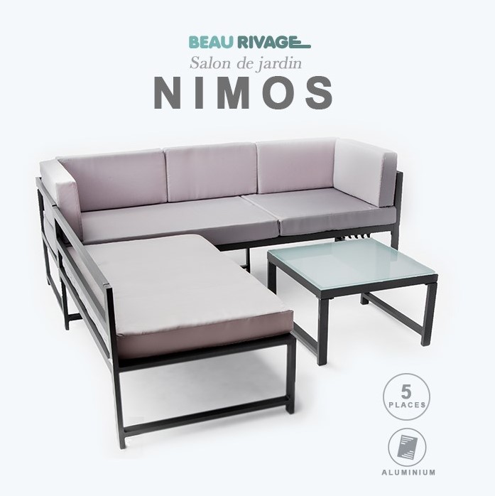 NIMOS Salon de jardin 5 places BEAU RIVAGE en aluminium