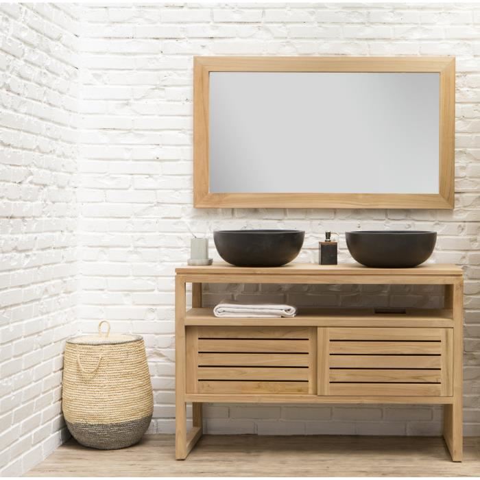 OAHU Ensemble salle de bain en bois teck massif double vasque avec miroir