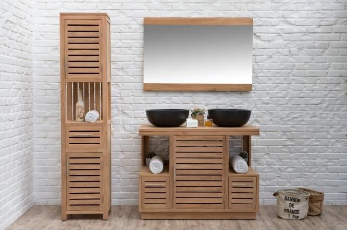 OASIS Ensemble salle de bain 105 cm en bois teck massif simple vasque