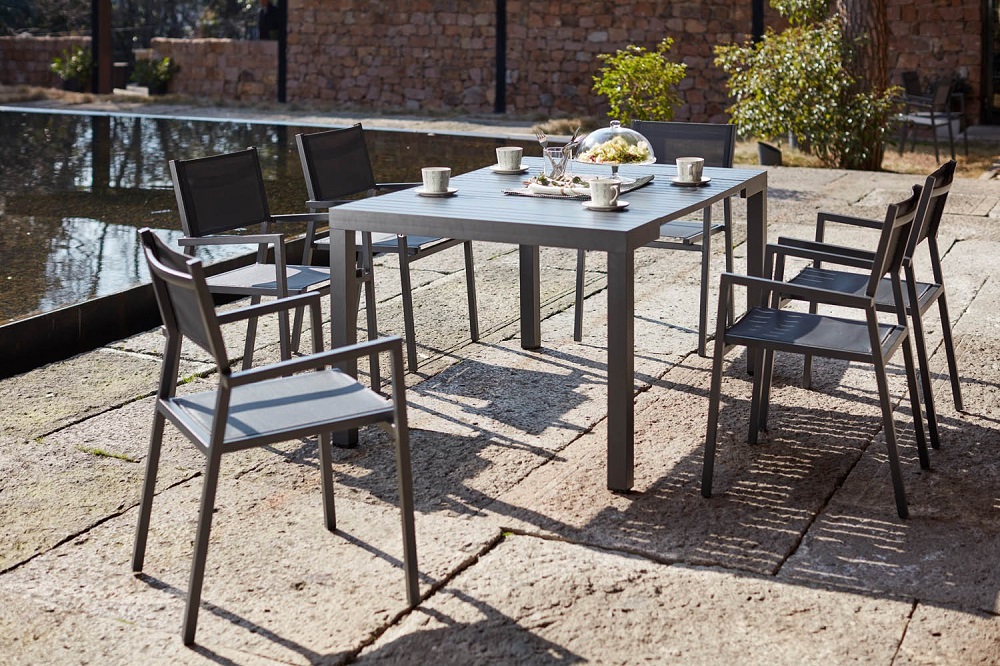 Olhoa Console extensible de jardin en aluminium avec 6 chaises empilables