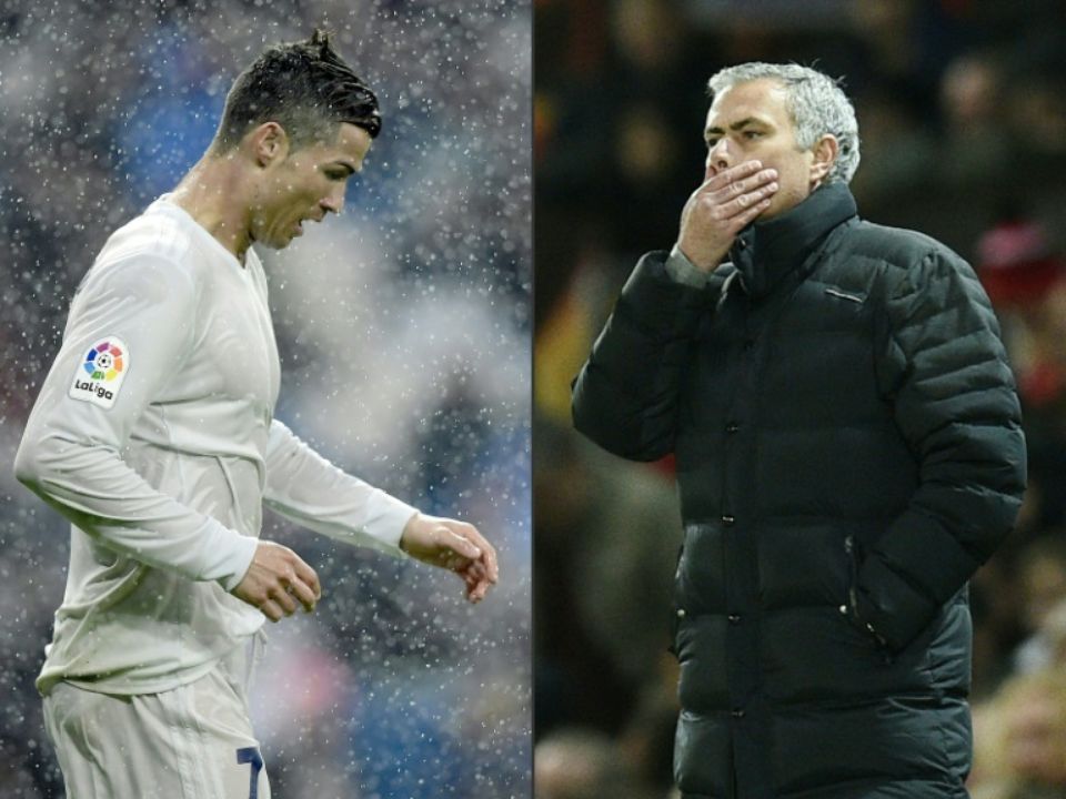 Photomontage représentant Cristiano Ronaldo et José Mourinho, réalisé le 2 décembre 2016 Photo JAVIER SORIANO, Oli SCARFF . AFP