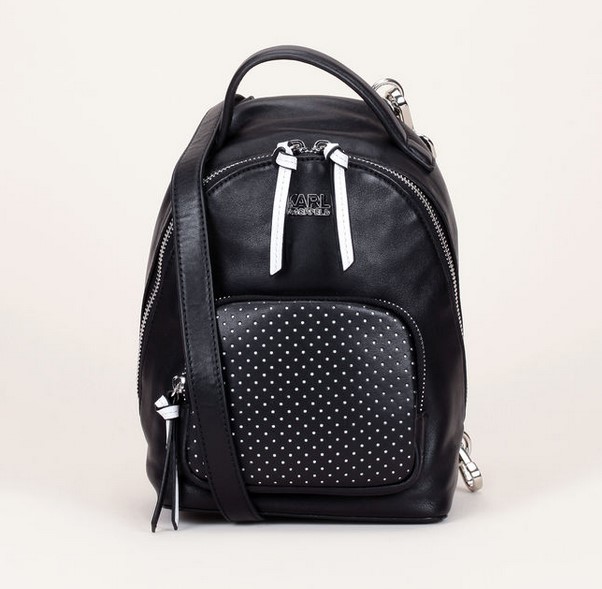 KARL LAGERFELD Super Mini Backpack Sac à dos en cuir noir détails perforés