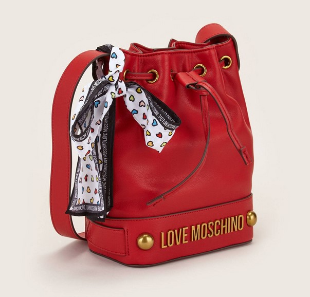 Love Moschino Sac seau en similicuir rouge à incrustations métal