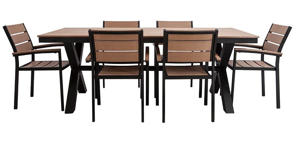 Salon de jardin VIAGGIO avec table et 6 chaises noir et bois