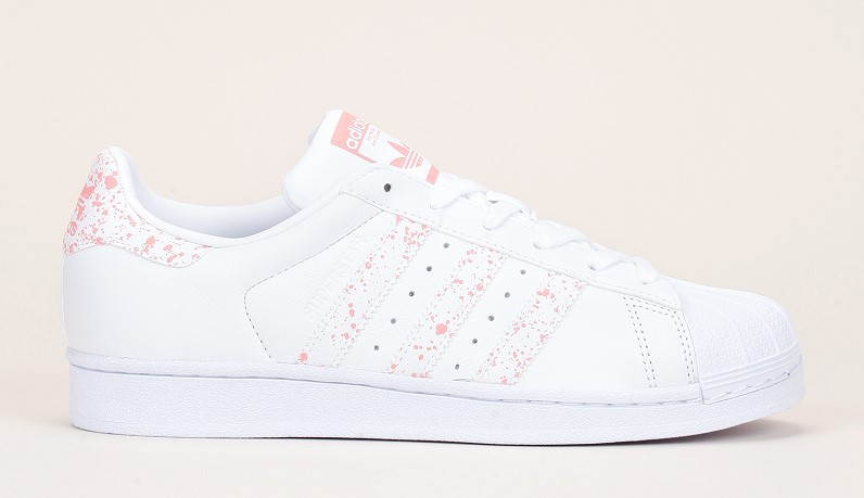 Adidas Originals Superstar Sneakers en cuir blanc détails mouchetés rose - Monshowroom