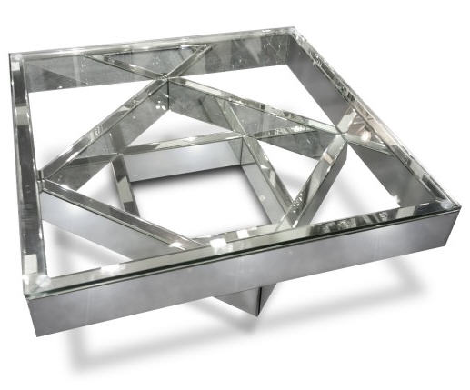 Table basse Fizuli façades miroir et verre transparent, Table basse Mobilier Moss