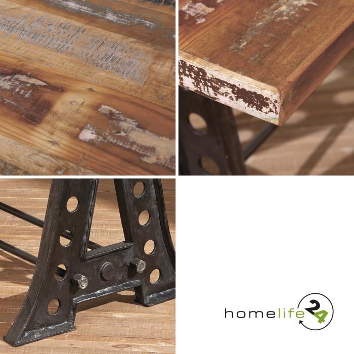 Table à manger vintage en bois massif et pieds en métal