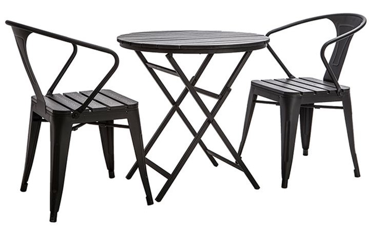 Salon de jardin BERLINER avec table pliable et chaises bois et métal noir