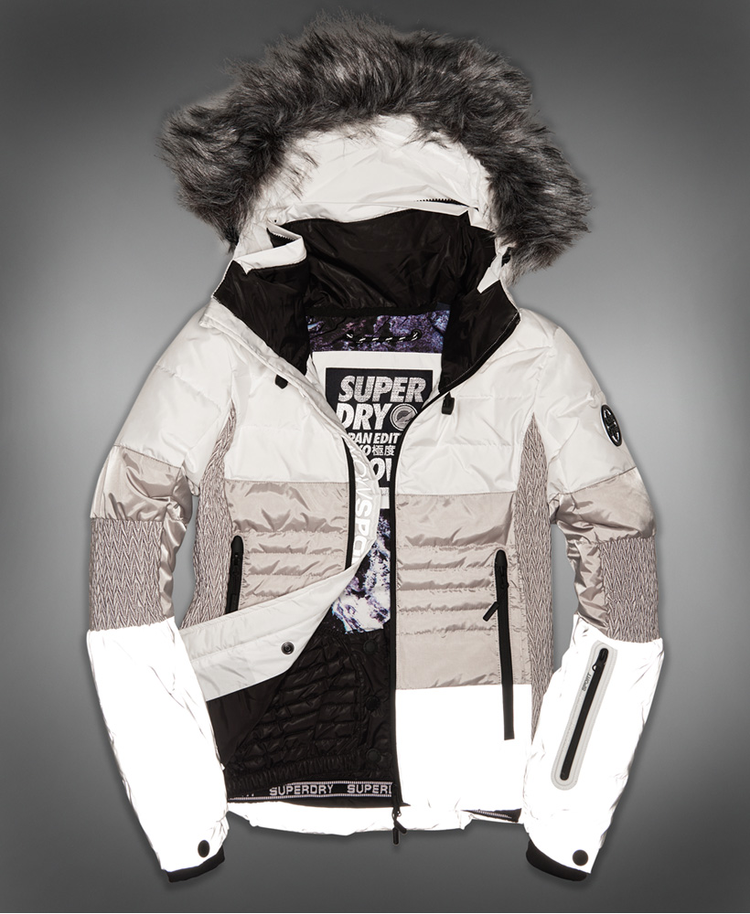 Superdry Veste de ski en duvet Snow Cat Blanc Cassé/gris Réfléchissant pour femme