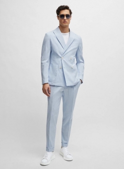 BOSS C-HANRY Costume Slim Fit en seersucker de coton stretch à rayures bleu clair - Costume Homme Hugo Boss