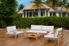 Salon bas de jardin MANDI 5 places en bois d'Acacia FSC avec coussins pas cher - Salon de jardin Cdiscount