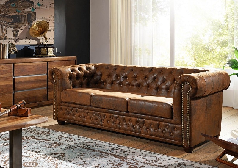 Canapé CHESTERFIELD 3 places 100% Polyester Brun