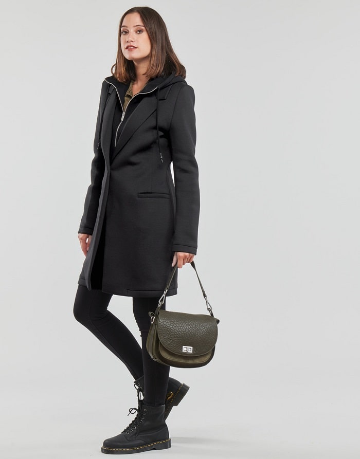 Manteau mi long n opr ne noir Manteau Femme Ikks Iziva